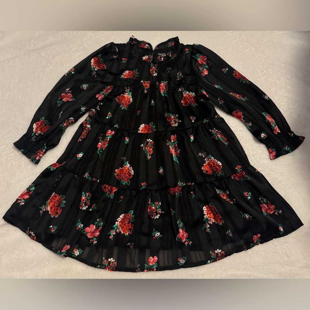 Cat & Jack Black Floral Dress Toddler Girls Size 2T